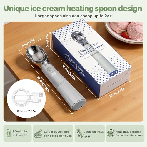 Heated Ice Cream Scoop, Rechargeable Removable Battery, 30s Heat to 162°F | One Touch 3 Heat Levels, LED Status Indicator, 3000mAh Removable Battery, Ideal for Kids & Seniors Scooping Frozen Desserts - image 8