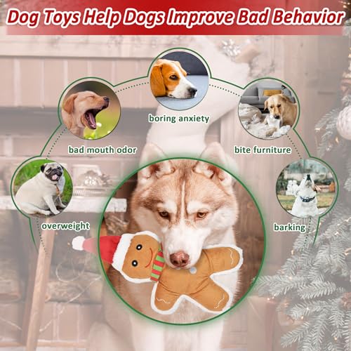 LECHONG Weihnachten Hundespielzeug, 4 Stück Quietsche Spielzeug für Hunde, Gefülltes Kauspielzeug für Zahnen, Bundle für Welpen, Kleine, Mittlere und Große Hunde