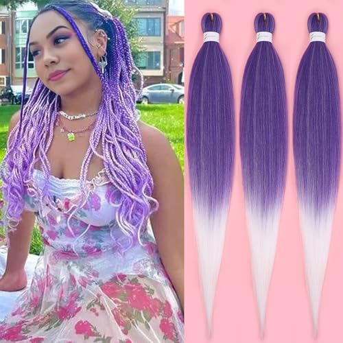 Zoewan 30 Inch TPurple/60# 3 Packs Pre-Stretched Yaki Synth Braiding Hair