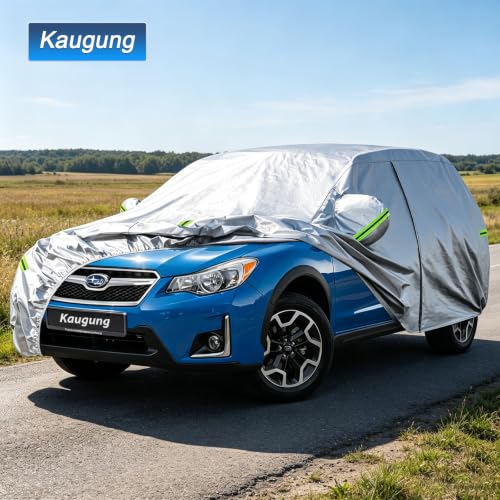 Image of Kaugung Car Cover Custom Fit for Subaru Crosstrek (2017-2025), 6 Layers Waterproof All Weather for Automobiles Full Exterior Cover Rain Sun Snow Protector with Door Zipper. Silver