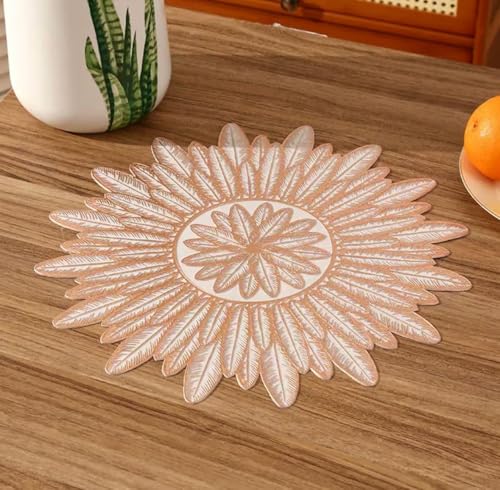Image of Dakshya Industries Elegant Leaf Design PVC Dining Table Placemat Pack of 1 (Copper)