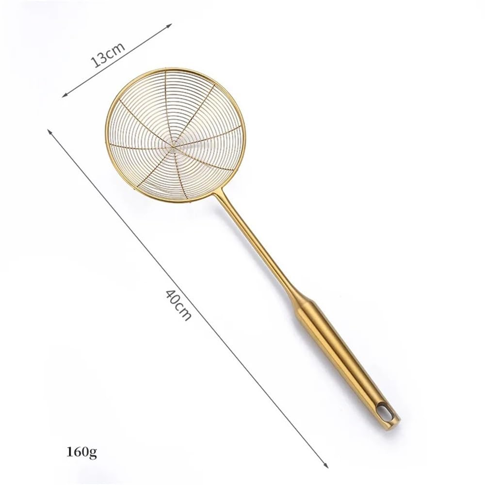 Cestello per friggitrice Colino in acciaio inossidabile Filtro for olio Cucchiaio for friggere con manico lungo dorato Setaccio for gnocchi di pasta Attrezzi da cucina Cestello per frittura(Piccolo)