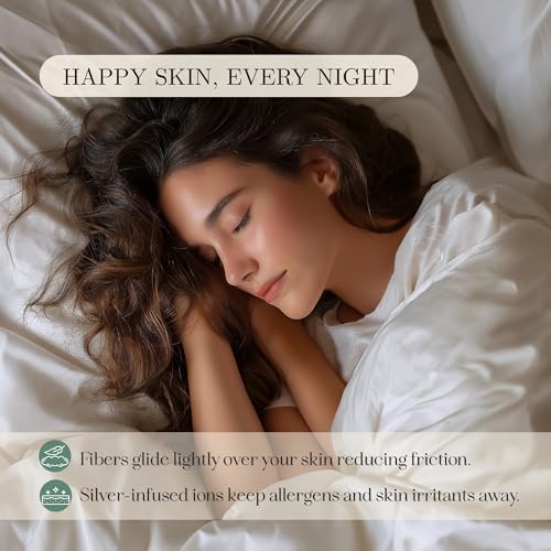 CASILVA Eucalyptus Sheets - Infused with Silver for Anti-Odor, Softer Than Silk Fibers, More Cooling Than Cotton - Perfect for Hot Sleepers & Sensitive Skin - 100% Tencel Lyocell - Queen Sheet Set