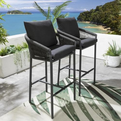 Image of BRISHI Outdoor Bar Set Garden Patio Bar Set Chairs and Table Set Balcony Braid & Rope (2 Seater, Black)