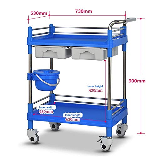 YASEking Trolley On Wheels Tool 2 Tier Mobile SPA Trolley winkelwagen met laden & vuilemmer, Universele wiel… - Afbeelding 3