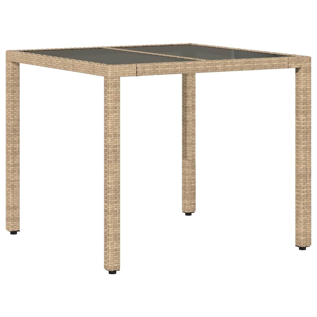Fengshui Stół ogrodowy ze szklanym blatem, beżowy, 90 x 90 x 75 cm