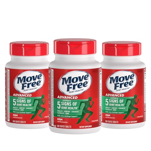 Move Free Advanced Glucosamine Chondroitin MSM Joint Support Supplement Supports Mobility Comfort Strength Flexibility & Bone - 120 Count (Pack of 3)