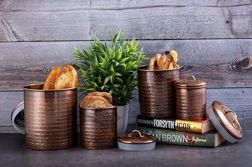 Image of Antique Copper Plated Kitchen Storage Canister Set - Large, Medium, Small & Extra Small, Kitchen Container Set, Airtight Jars, Storage Boxes, Canisters Set for Kitchens (Set of 4)