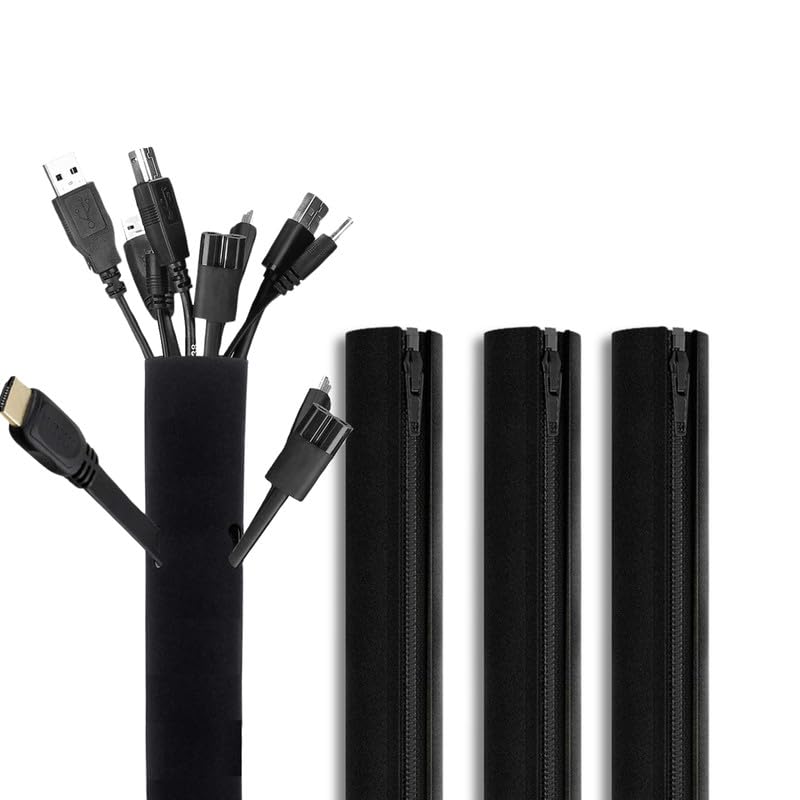 Wonder Care Soft Neoprene Cable Sleeve Wrap Cover Management Cord Wire Hider System with Zipper for TV Computer Office Home (Black, 39-40 Inch) -Pack of 4-image-23