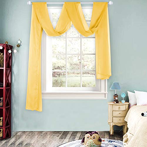 HUTO Dark Yellow Sheer Window Scarf Valance for Girls Room Soft Voile Curtain Scaves Wedding Party Bed Canopy,1 Panel 52 x 144 Inches Long