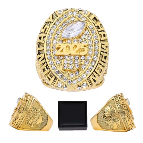 K-toobeely 2025 Fantasy Football Championship Ring Gold with Box League Champion Trophy Rings Premium Award for Winne (Gold 11)