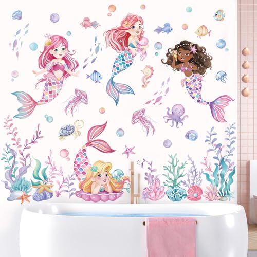 Vinilo decorativo de sirena temática marina para pared miniatura 2