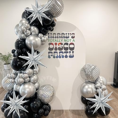 Image of 9 Pcs Silver Foil Balloons 22 Inch Metallic Silver Disco Ball Balloons Chrome Explosion Stars Balloon for Birthday Bachelorette 70s 80s 90s Themed Graduation Retro New Year Prom Party Decor