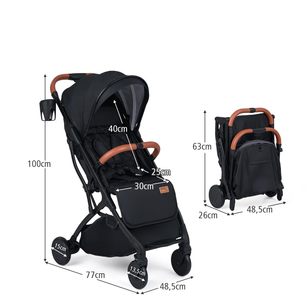 LIFEZEAL Poussette Légère pour Enfants de 0 à 3 ans, Poussette de Voyage Pliable avec Capote, Repose-pieds, Porte-gobelets, Panier de Rangement, Housse de Pluie, Jusqu'à 15 kg (Noir)