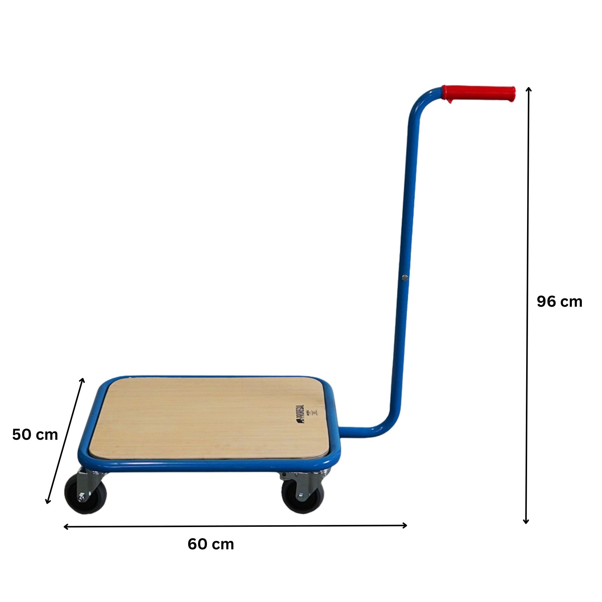 PROREGAL Profi Griffroller | HxBxT 96x50x60 cm | Traglast 250kg | 2X Lenkrollen mit Feststellbremse & 2X Bockrollen | Lichtblau | Transportroller mit Griff Transportwagen Plattformwagen Schiebewagen