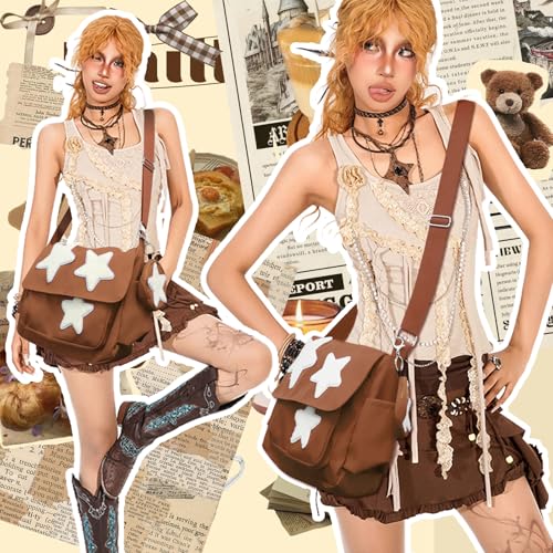 Image of Y2K Messenger Bag for Women, Lightweight Spacious Stars Tote Purse with Cute Coin Purse, Crossbody Shoulder Bag