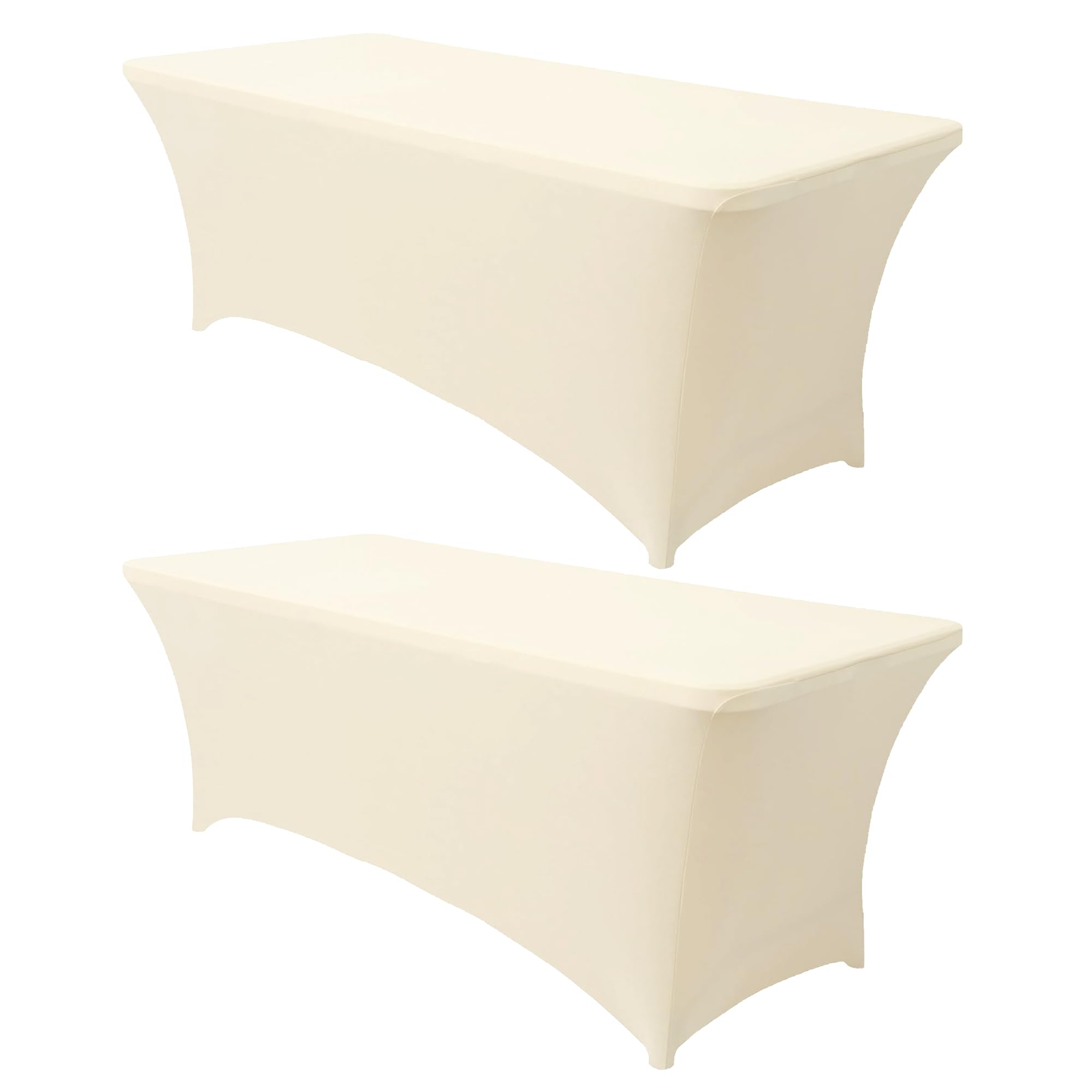 Obstal 8Ft Stretch Spandex Table Cover for Standard Folding Tables - 2 Pack Universal Rectangular Fitted Tablecloth for Party, Banquet, Events, Trade Show (Cream, 96L x 30W x 30H Inches)
