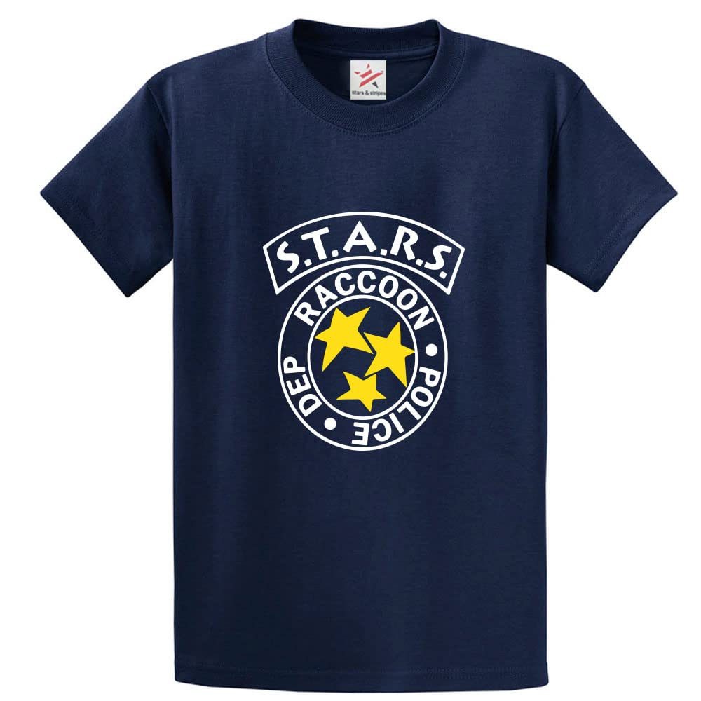 Stars Raccoon Police Department Zombie Unisex Adults T-Shirt(XXL, Navy)