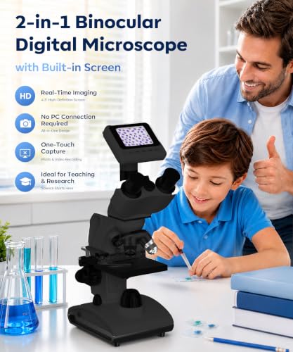 Image of Compound Trinocular Microscope - 40X to 2000X Magnification, High-Resolution Glass Optics, LED Light, Black, Ideal for Lab, School & Home Education with Slides Set