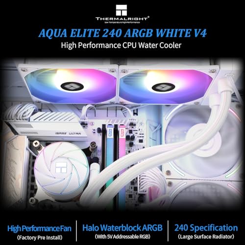 Image of Thermalright Aqua Elite 240 White ARGB V4 CPU Water Cooling,White Aio CPU Cooler, 240 Cooling Row Size,Double PWM Fans with S-FDB Bearings,for AMD /AM4 /AM5,Intel LGA1851 /1150 /1151 /1200 /1700