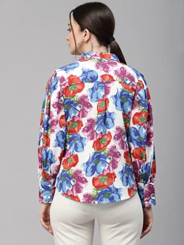 Image of Style Quotient Women White and Multi Floral Polyester Regular Smart Casual Shirt