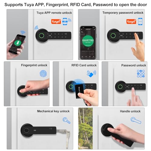 WiFi Tuya Smart Door Lock Fingerprint Biometric Digital Electronic Locks 13.56MHz RFID IC Card Keyless APP Password Remote Unlocking, 5-in-1 Door Lock Handle - Image 3
