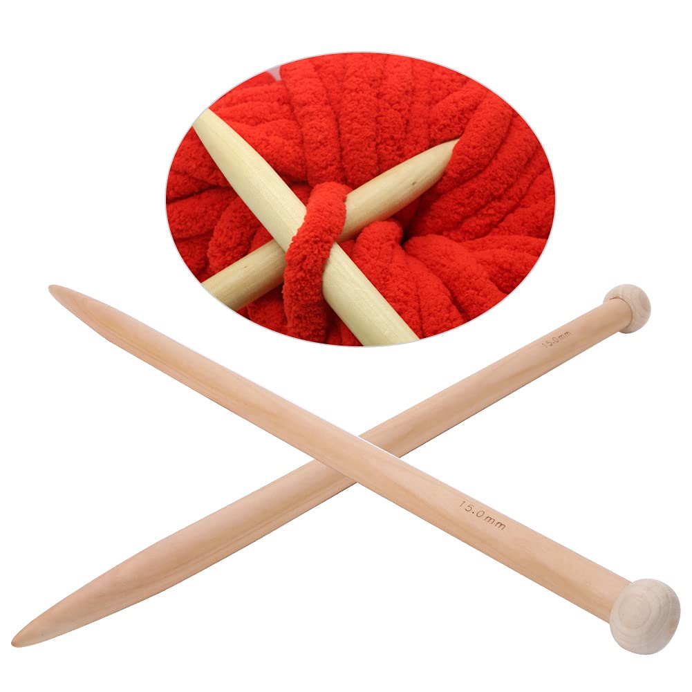 AIXITONG Lot De 2 Aiguilles à Tricoter En Bois Pour écharpe, Pull, Couverture (15 Mm