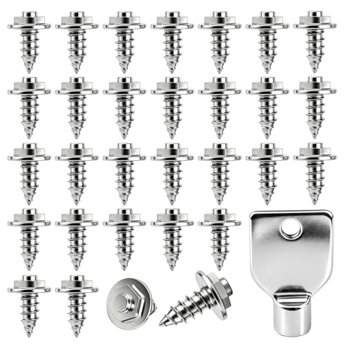 Mengudig 30PCS Wading Boot Studs with Installation Tool, Carbide Screw-in Traction Cleats for Fly Fishing Wading Boots, Anti-Slip Grip Studs for Rubber & Felt Soles, River Rock Traction (Silver)