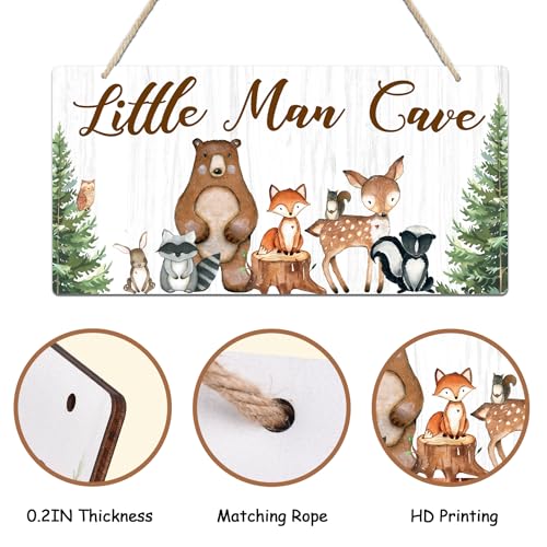Uflashmi Wood Liitle Man Cave Sign, Woodland Animal Nursery Wall Decor for Baby Boys Room, Woodland Theme Nursey Room Decor for Toddler Boy, 12”x6” - Image 5