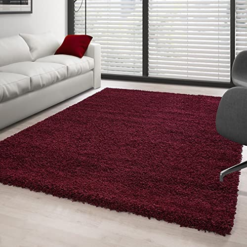 Tapis à poils longs et épais coloris rouge pour réchauffer l'ambiance du salon