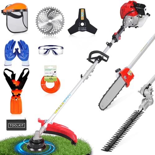WTHW 52CC Gas Weed Wacker & Weed Eater Multi-Tool - Heavy Duty Brush Cutter, Pole Saw, Hedge Blade, String Line & 40-Inch Extension - Anti-Vibration Design, Fast Cold Starts (PT6088)
