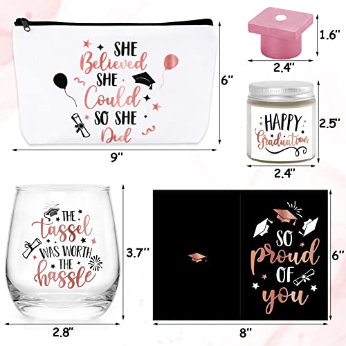 Levfla Graduation Gifts Set, Congratulations Present Box For Her Girl Women College Student With Pre-Packed Wine Glass Grad Cap Bath Bomb Makeup Bag Candle Card Rose Gold #TOP2
