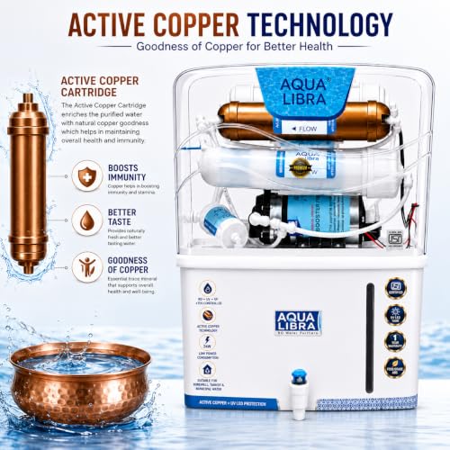 Image of AQUA LIBRA WITH DEVICE Water Purifier, RO + UV + TDS Controller, Active Copper Technology, 9L Tank, Food Grade ABS Plastic,