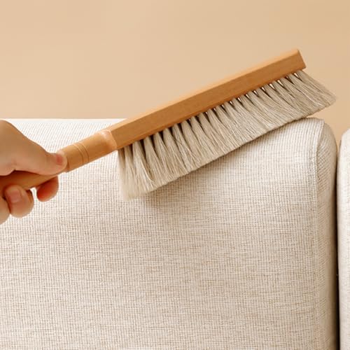 Image of Horsehair Hand Broom Soft Bristles for Upholstery Couch Wood Handle 2 Pack | Horse hair brush for velvet furniture fabric sofa suit hat bed bench and beach sand, Small natural cleaning brush 12 inch long