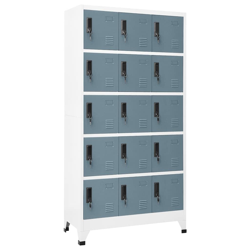 Brokky Taquillas metalicas Taquillas Vestuario 15 Puertas con Llave para Colegios y Oficinas-Gris Claro y Gris Oscuro-con 15 cerraduras