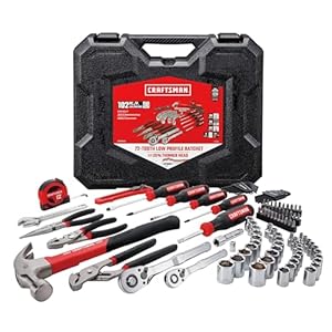 CRAFTSMAN 102-Piece Tool Kit for Home and Car, Durable Hand Tools Set with SAE and Metric Socket Set, Screwdrivers, Wrench, Hammer, Pliers, Knife, Hex Keys, Specialty Bits, Tape Measure (CMMT99449)