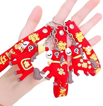3Pcs 2026 Year of The Horse Ornament Set Cartoon Horse Mascot Keychains New Year Decoration Hanging Pendants Lunar Year