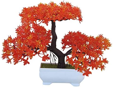 Creative Green Artificial Plants Tree Bonsai Artificial Plants in Pot Artificial Plants Plastic Planter Home Office Desk Decorations for Indoor Outdoor Decor Bunch of Roses (Orange, One Size)