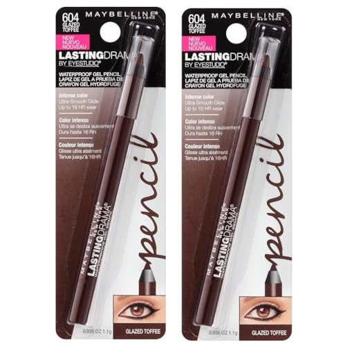 Maybelline New York Pack of 2 Lasting Drama Waterproof Gel Pencil, Glazed Toffee 604