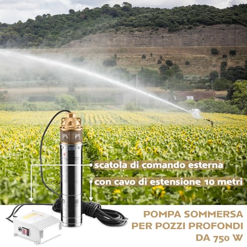 Tigmig Pompa Sommersa Per Pozzi 750 W, 10M, Portata Max 2700 Litri/H, Acciaio Inox 304, Protezione IP68, Pompa Immersione Sommergibile, Pozzi Profondi, Terreni Agricoli, Irrigazione, Drenaggio Cantine - 2