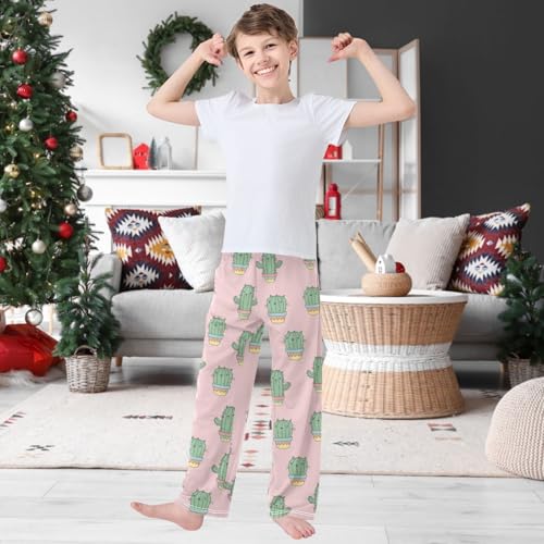 Boy's Lounge Pants Cartoon Cactus Cat Cool Print Kids Jogger Pants Elastic Waist Long Bottoms with Pockets 6-14 Y2