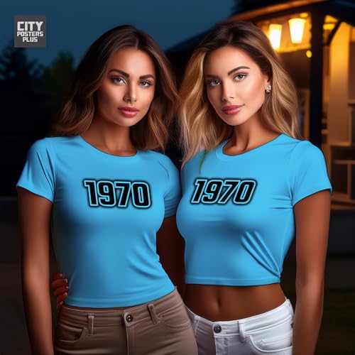Haut court annees 1970 bleu ciel vetement vintage crop top femme