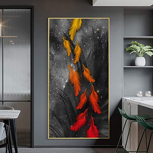 Tableau plume moderne noir et rouge pour decorer votre grand salon
