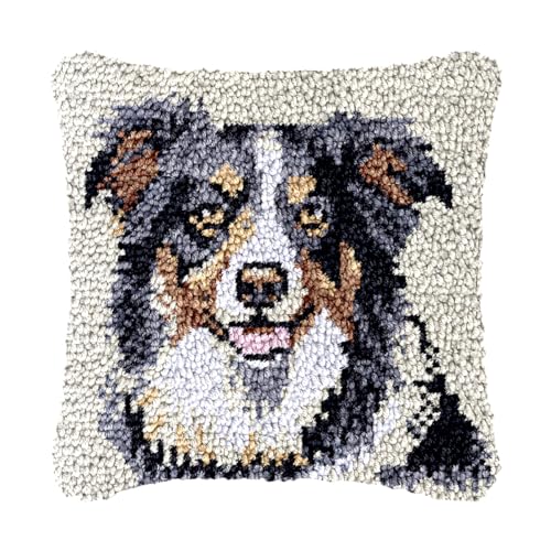 Image of bositigo Dog Latch Hook Pillow Kit for Adults & Kids, DIY Pre-Printed Canvas Craft, 17x71 Inch Decorative Cover for Sofa Cushions, Bedroom Decor (Dog Pattern 55)