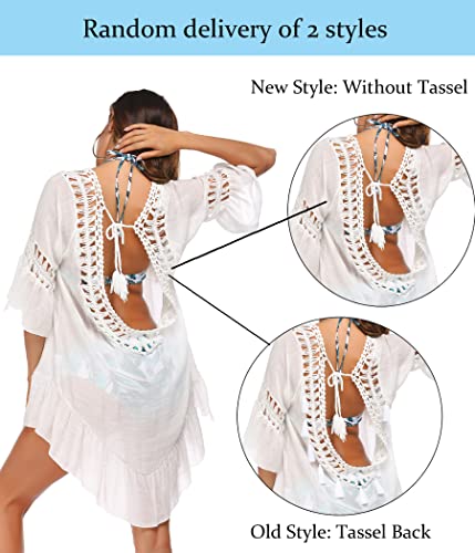 Ekouaer Swimwear Coverups For Women Cute Pleated Beach Wear Dress Womens Crochet V Neck Bikini Cover-Ups #TOP1