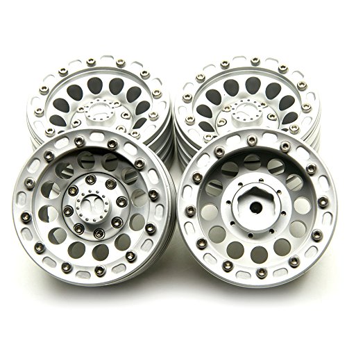 Mohero 1/10 1.9'' Alloy Beadlock Wheel Rims For Rc Cralwer Axial Scx10 Cc01 D90 Pack Of 4 (Matte Silver) #TOP1