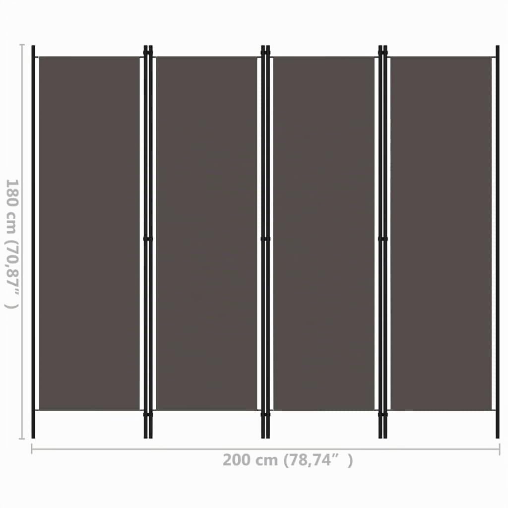 vidaXL Raumteiler Klappbar Freistehend Trennwand Paravent Umkleide Sichtschutz Spanische Wand Raumtrenner 4-TLG. Anthrazit 200x180cm Eisen Stoff