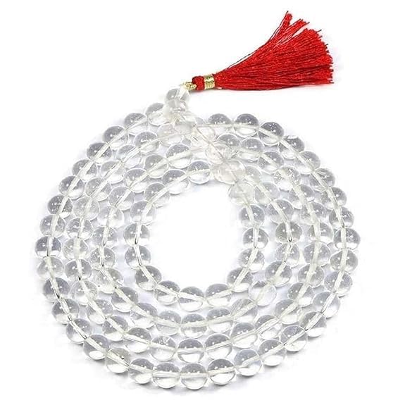 Crystal Sphatik Mala with Red Tassel, Clear Quartz Prayer Beads Unisex Both for Men & Women-image-47
