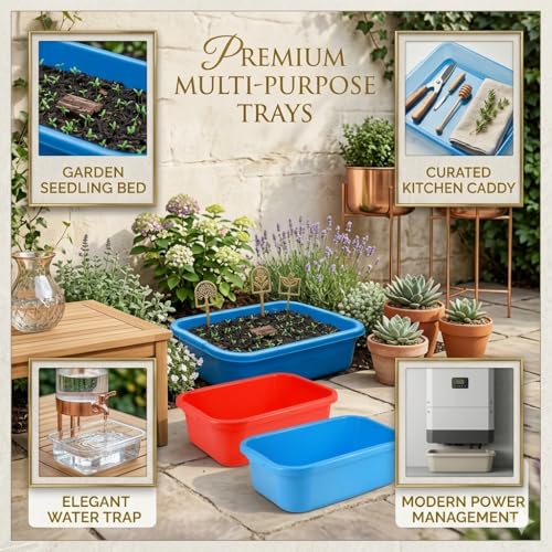 Image of MUnbreakable Multipurpose Plastic Big Rectangular Tray - Large Storage & Organizer Basket for Kitchen, Office, Desk & Home Use - 56.5 x 36.5 x 16.5 cm (Multicolor, Pack of 1)
