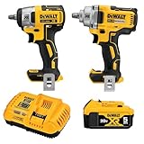 DEWALT 20V MAX Impact Wrench, Cordless 2-Tool Combo Kit, 1/2-Inch Mid-Range and 3/8-inch Compact with 5ah Battery and Charger (DCK205P1)